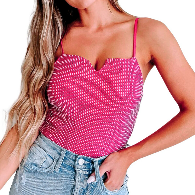 Hot Pink Rhinestone Bodysuit