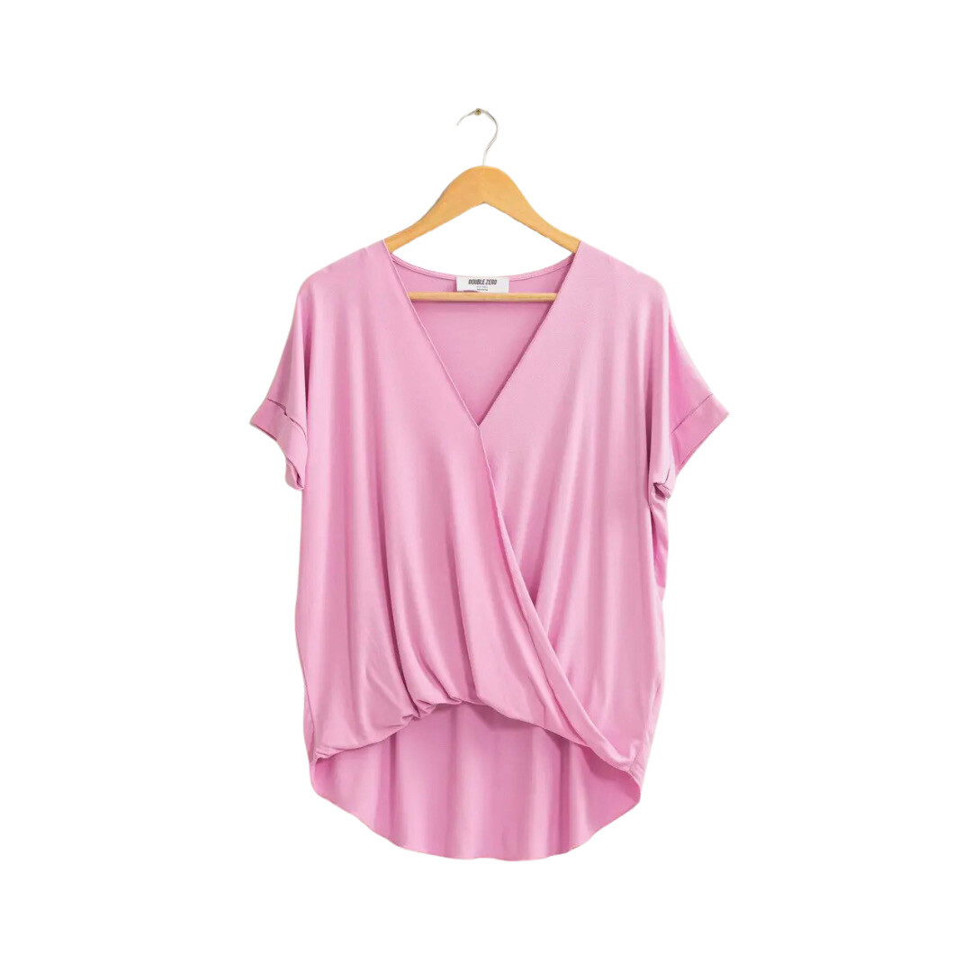 Pink Surplice Short Sleeve Top