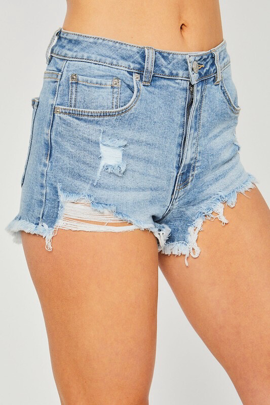 High Rise Distressed Denim Shorts