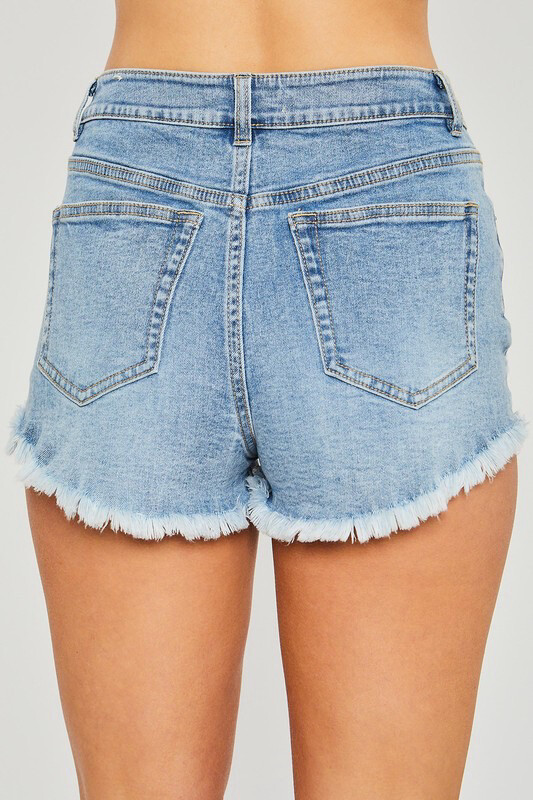 High Rise Distressed Denim Shorts