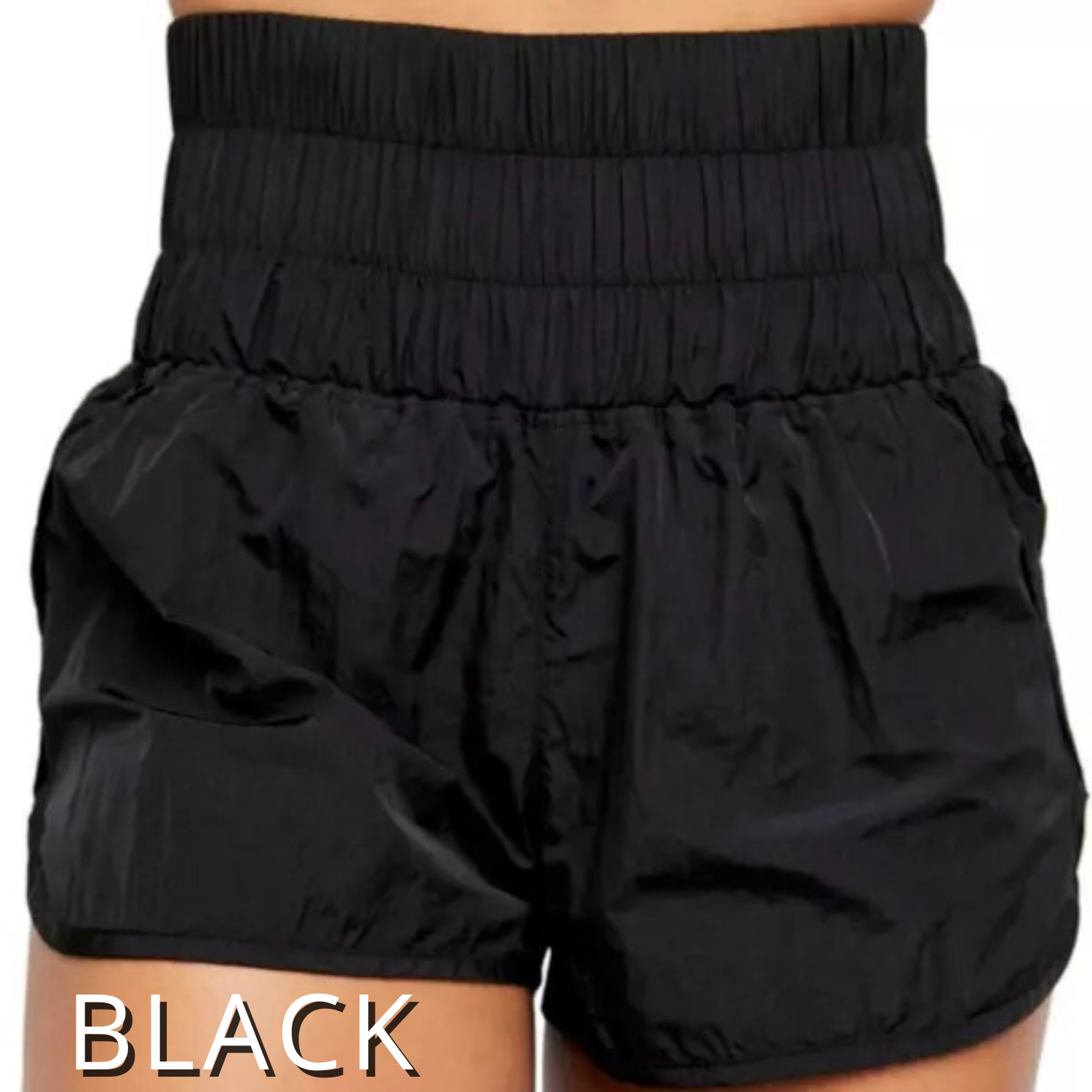 Black High Rise Windbreaker Shorts