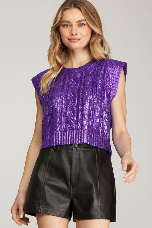 Purple Metallic Sleeveless Top