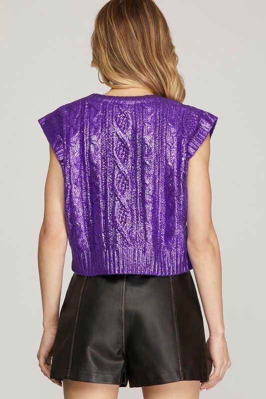 Purple Metallic Sleeveless Top