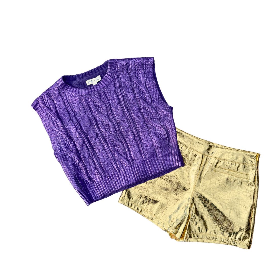 Purple Metallic Sleeveless Top