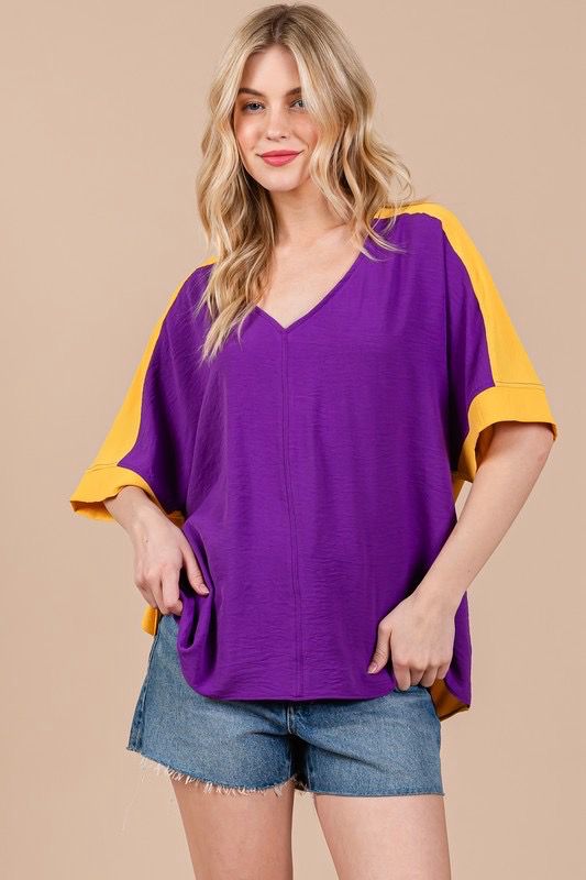 Purple &amp; Gold Color Block Blouse