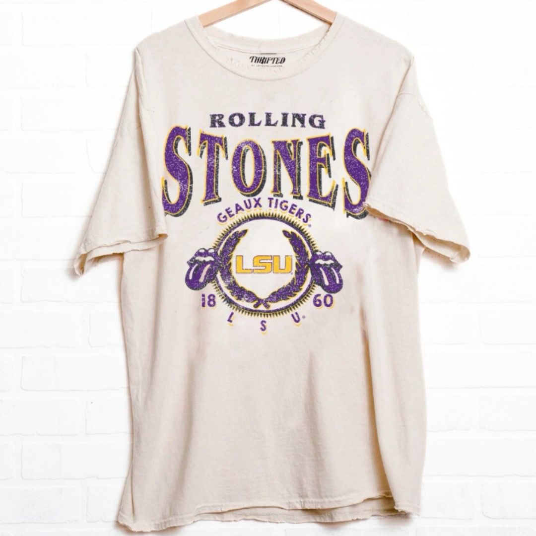 LSU Rolling Stones Crest Thrifted Tee