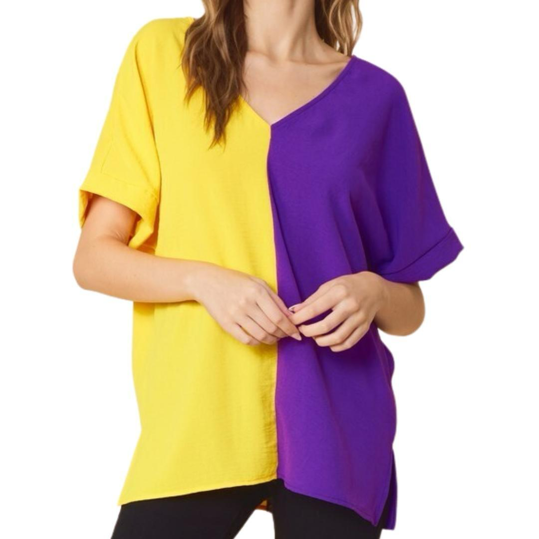 Purple &amp; Gold Color Block Top