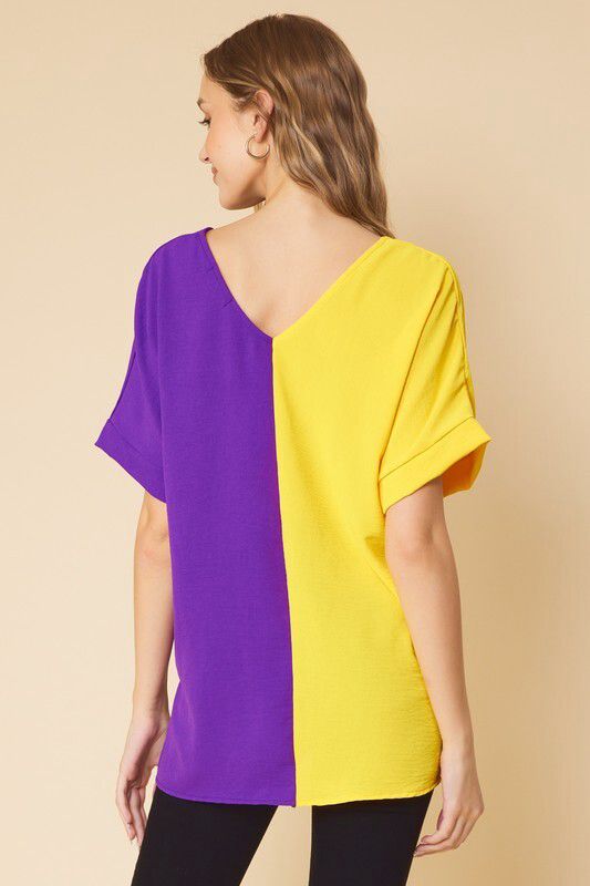 Purple &amp; Gold Color Block Top