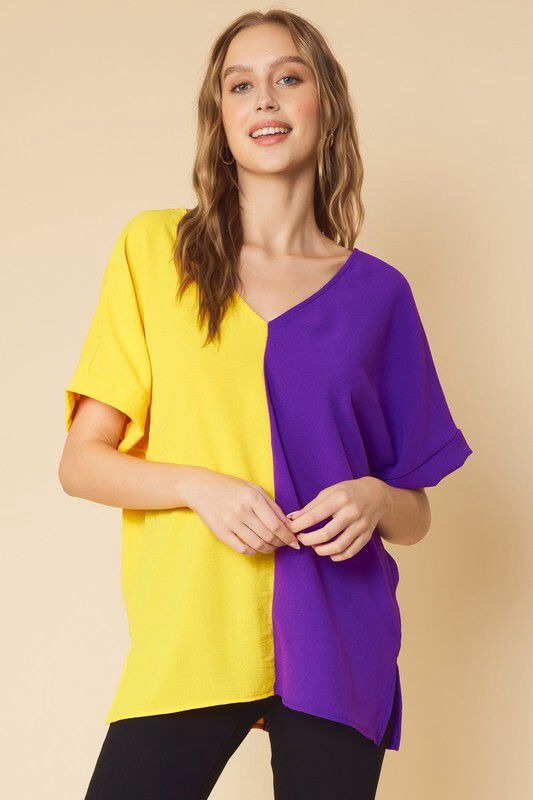 Purple &amp; Gold Color Block Top