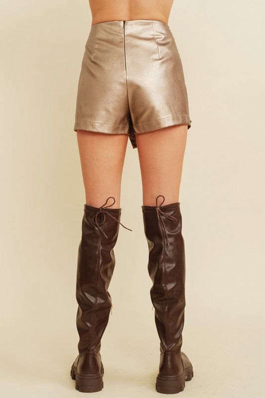 Gold Faux Leather Front Wrap Skort