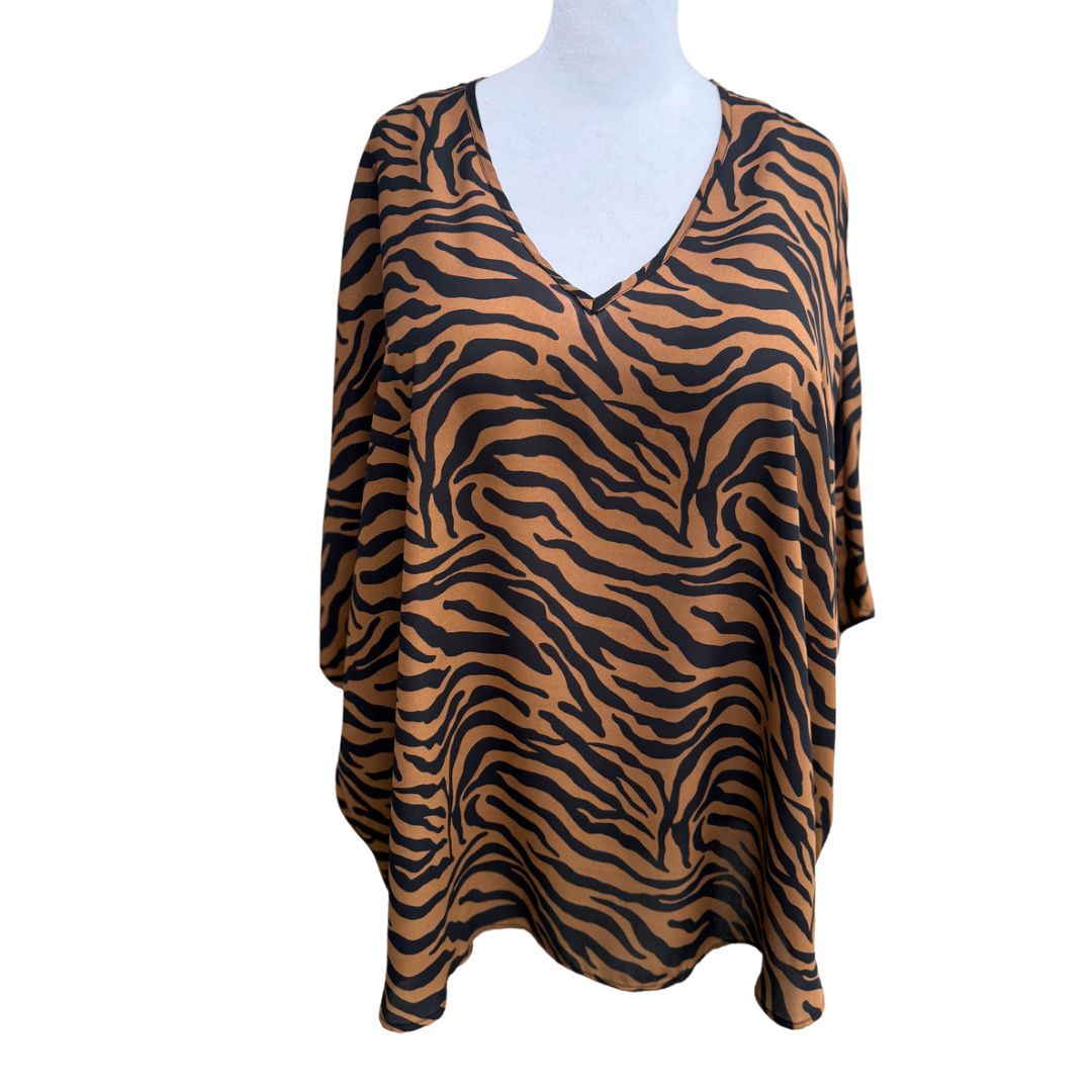 Tiger Print V-Neck Blouse
