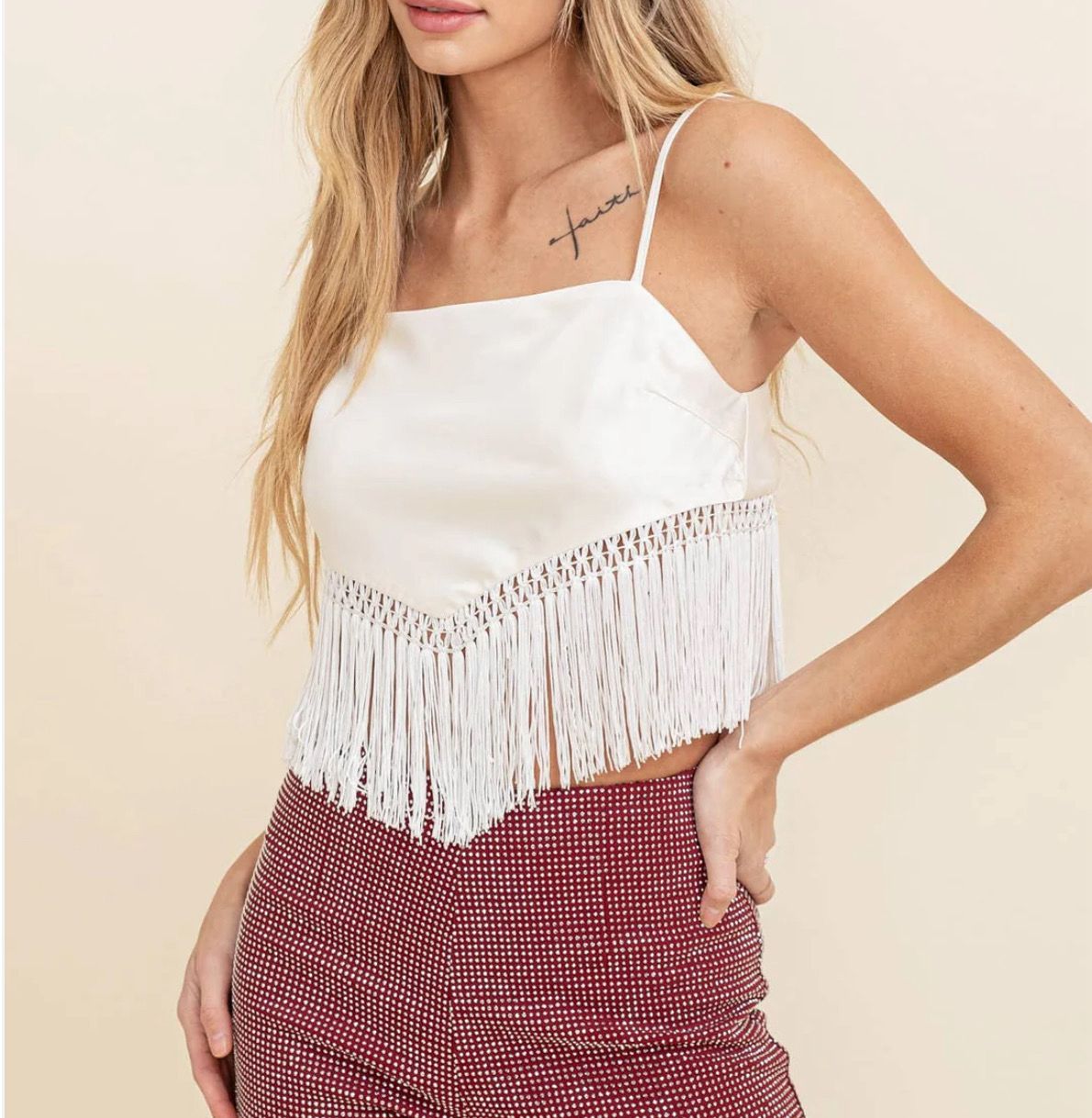 White Fringe Bandana Top