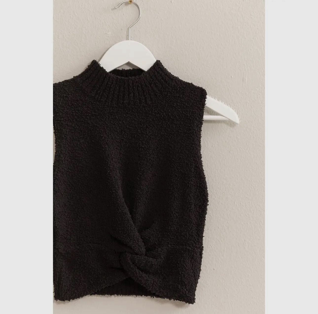 Black Sleeveless Fuzzy Knit top