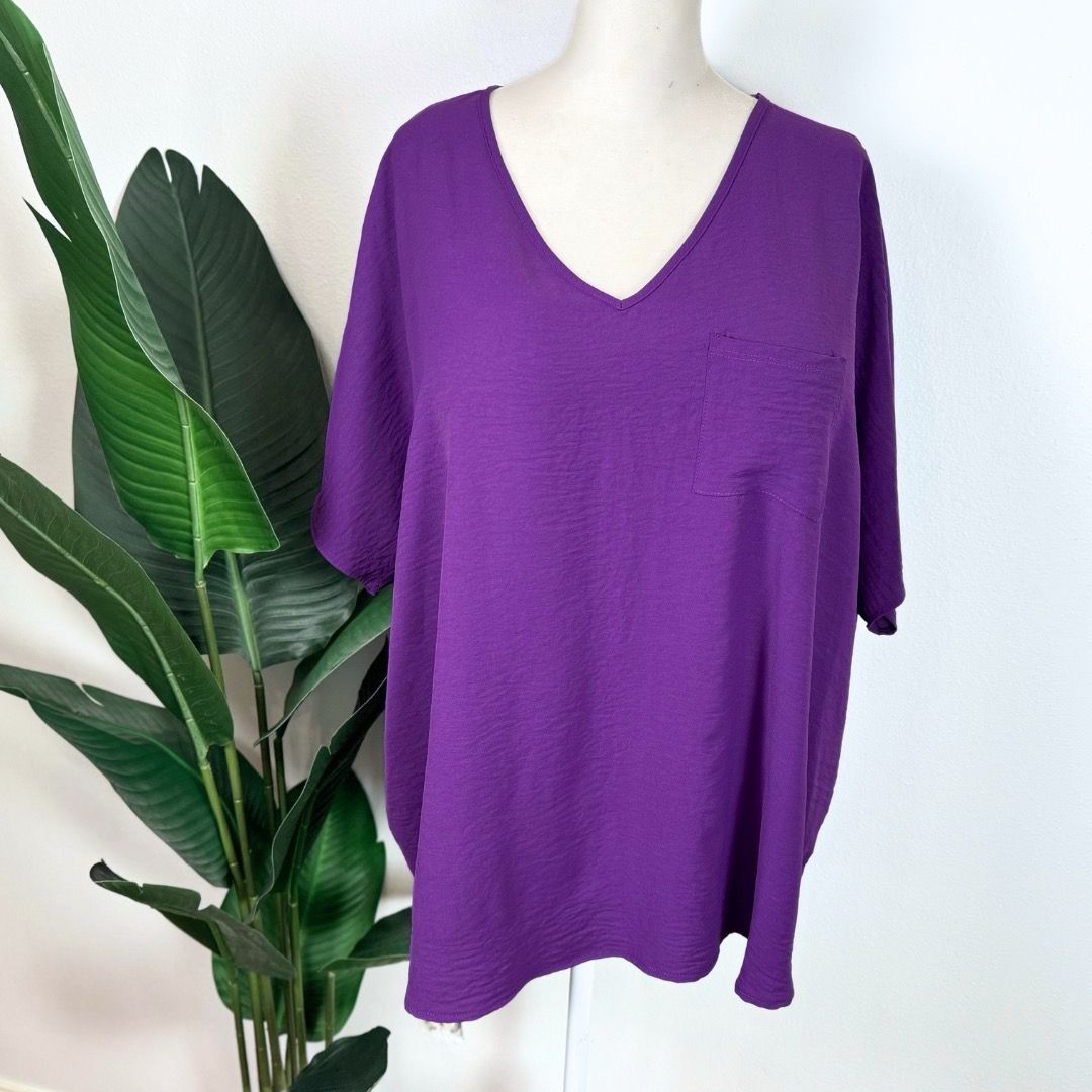 Purple V-Neck Piko Blouse