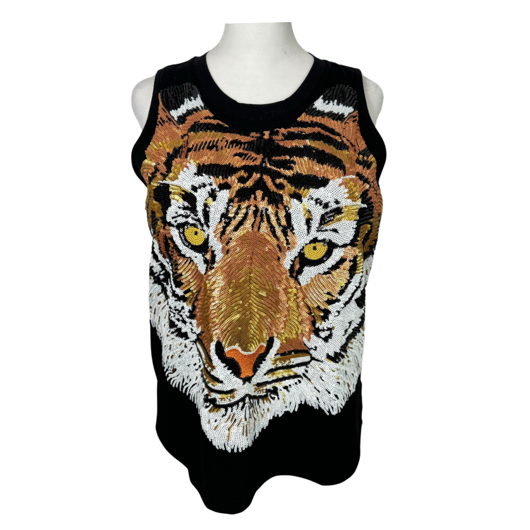 Sequin Tiger Tank -Black