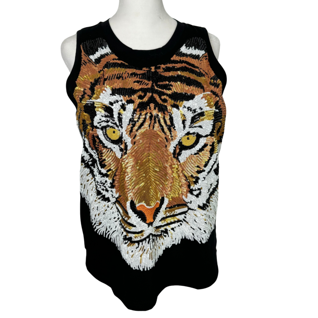 Sequin Tiger Tank -Black