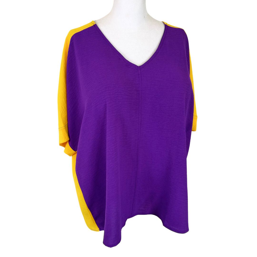 Purple &amp; Gold Color Block Blouse