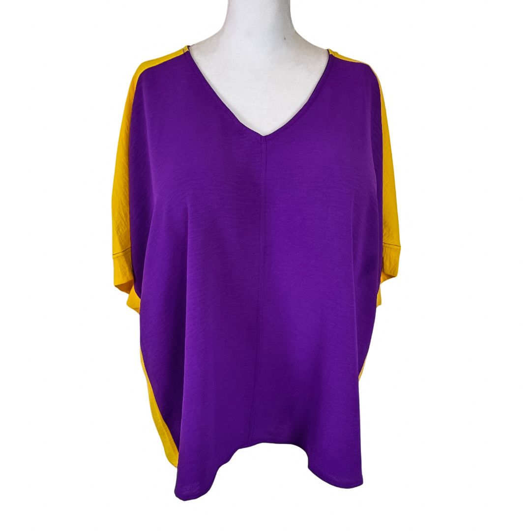Purple &amp; Gold Color Block Blouse
