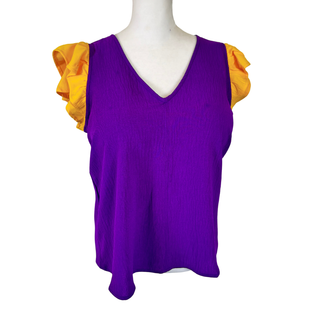 Color Block Ruffle Sleeve Top