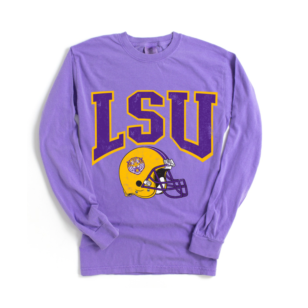 LSU Football Long Sleeve Comfort Colors T-Shirt