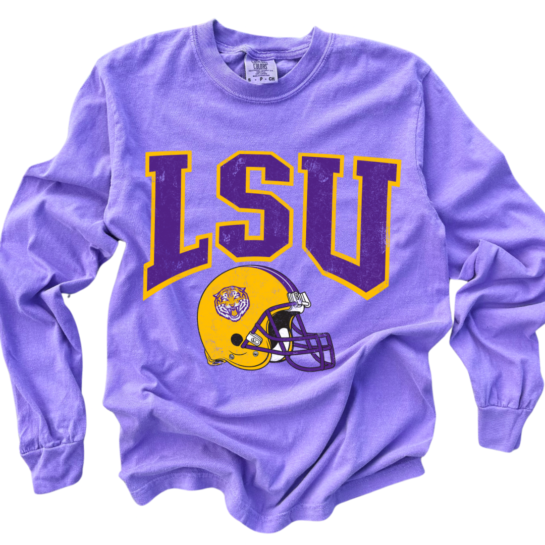 LSU Football Long Sleeve Comfort Colors T-Shirt