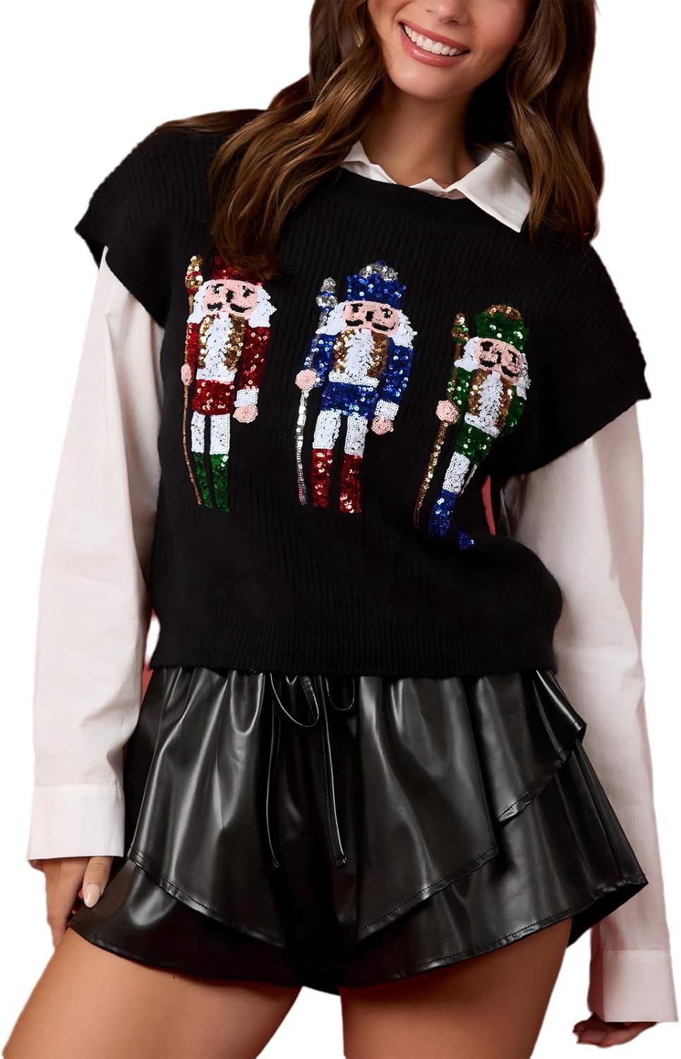 Sequin Nutcracker Sleeveless Sweater