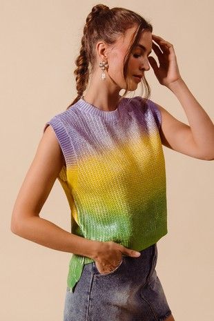 Metallic Color Block Mardi Gras Sweater Tank