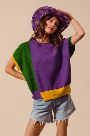 Mardi Gras Color Block Top