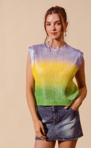 Metallic Color Block Mardi Gras Sweater Tank
