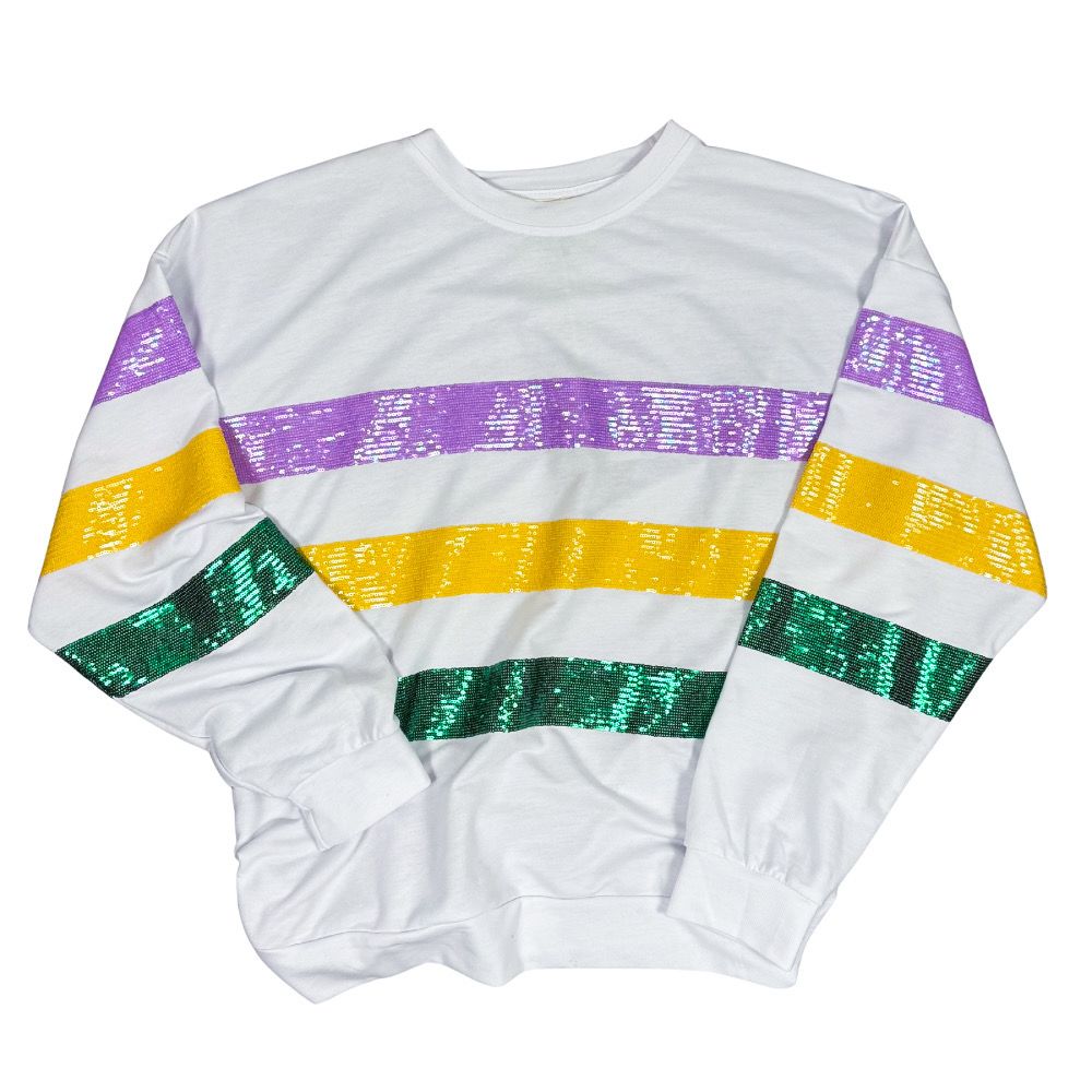 Mardi Gras Sequin Stripe Pullover