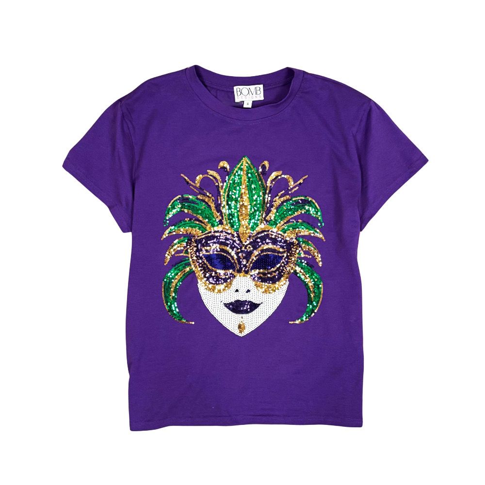 Sequin Mardi Gras Mask Tee