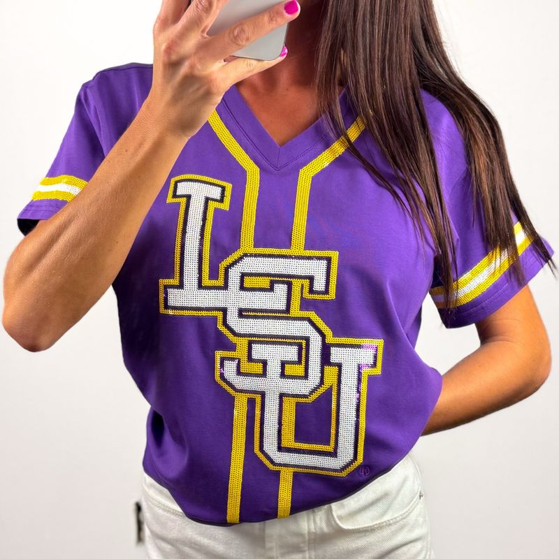 LSU Baseball Sequin Jersey Tee