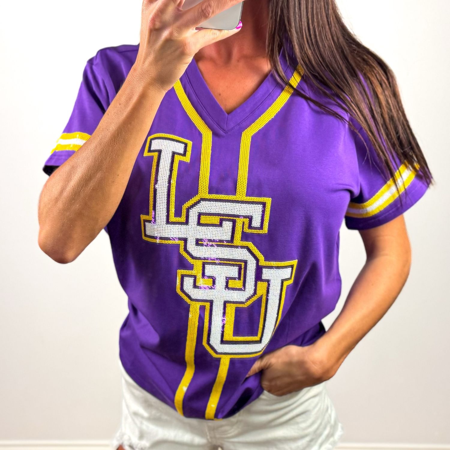 LSU Baseball Sequin Jersey Tee