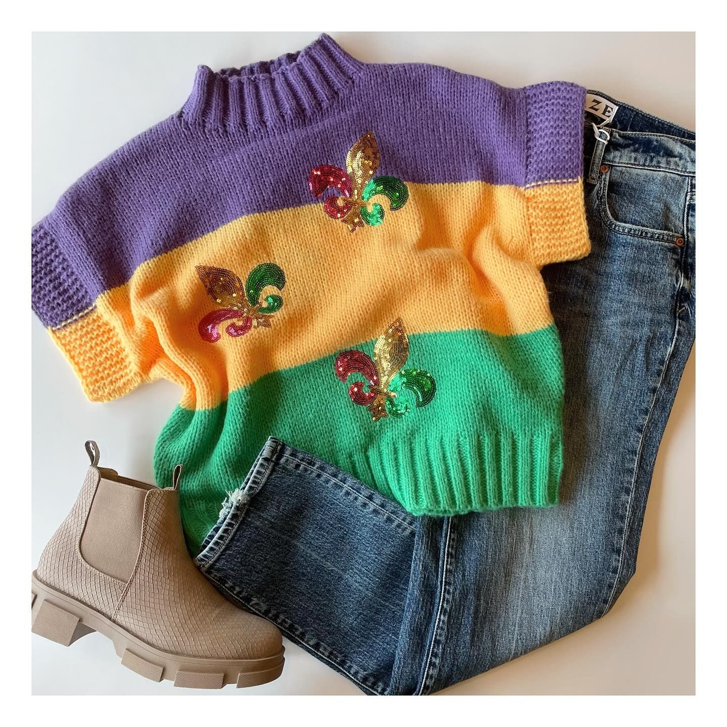 Mardi Gras Color Block Sweater Top