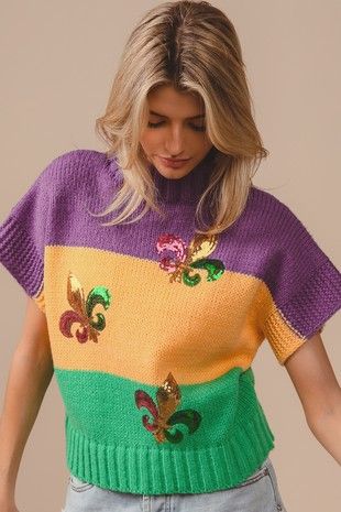 Mardi Gras Color Block Sweater Top