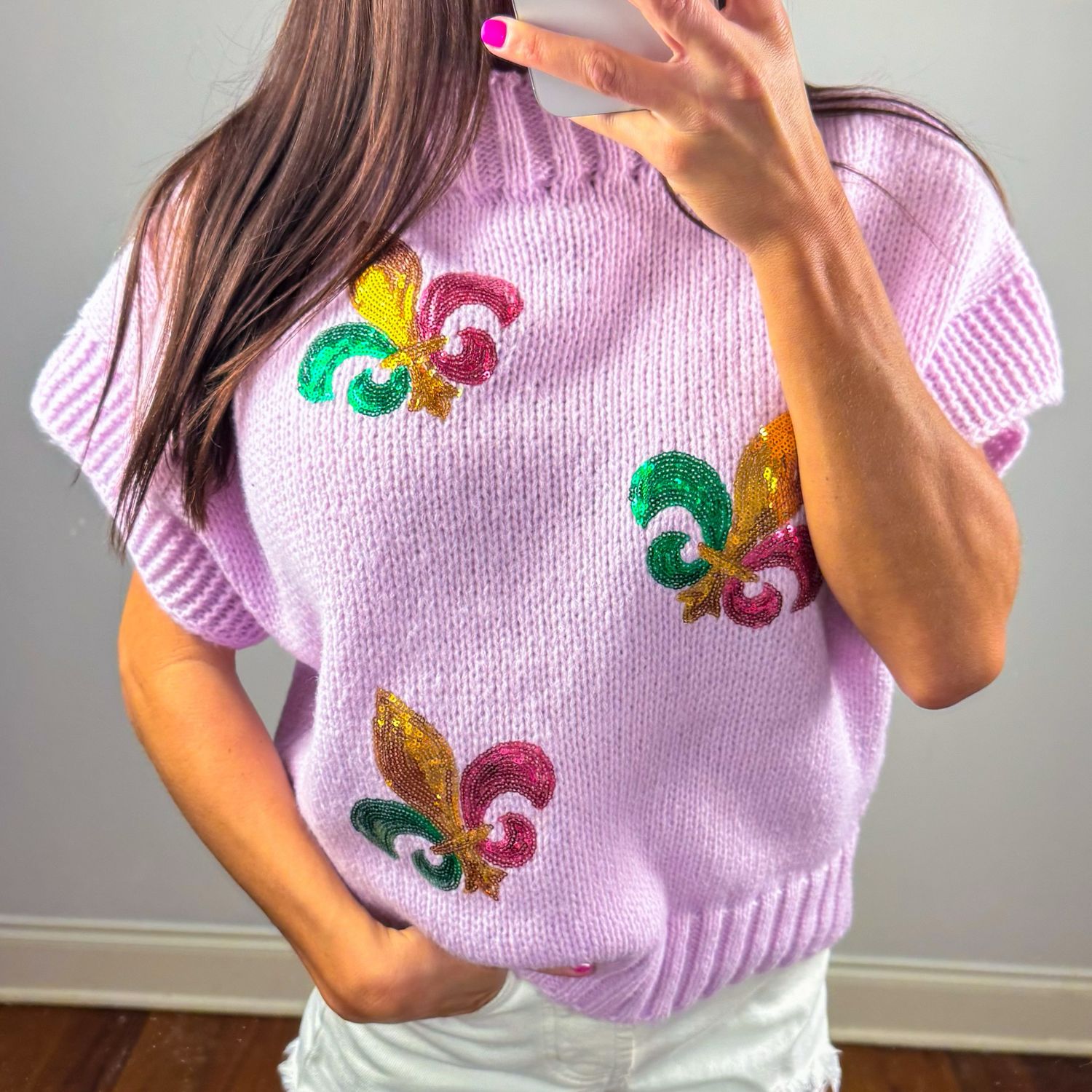 Mardi Gras Fleur De Lis Sweater Top
