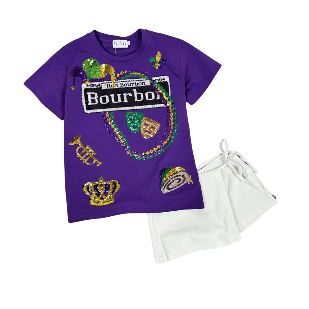 Sequin Bourbon St. Mardi Gras Tee