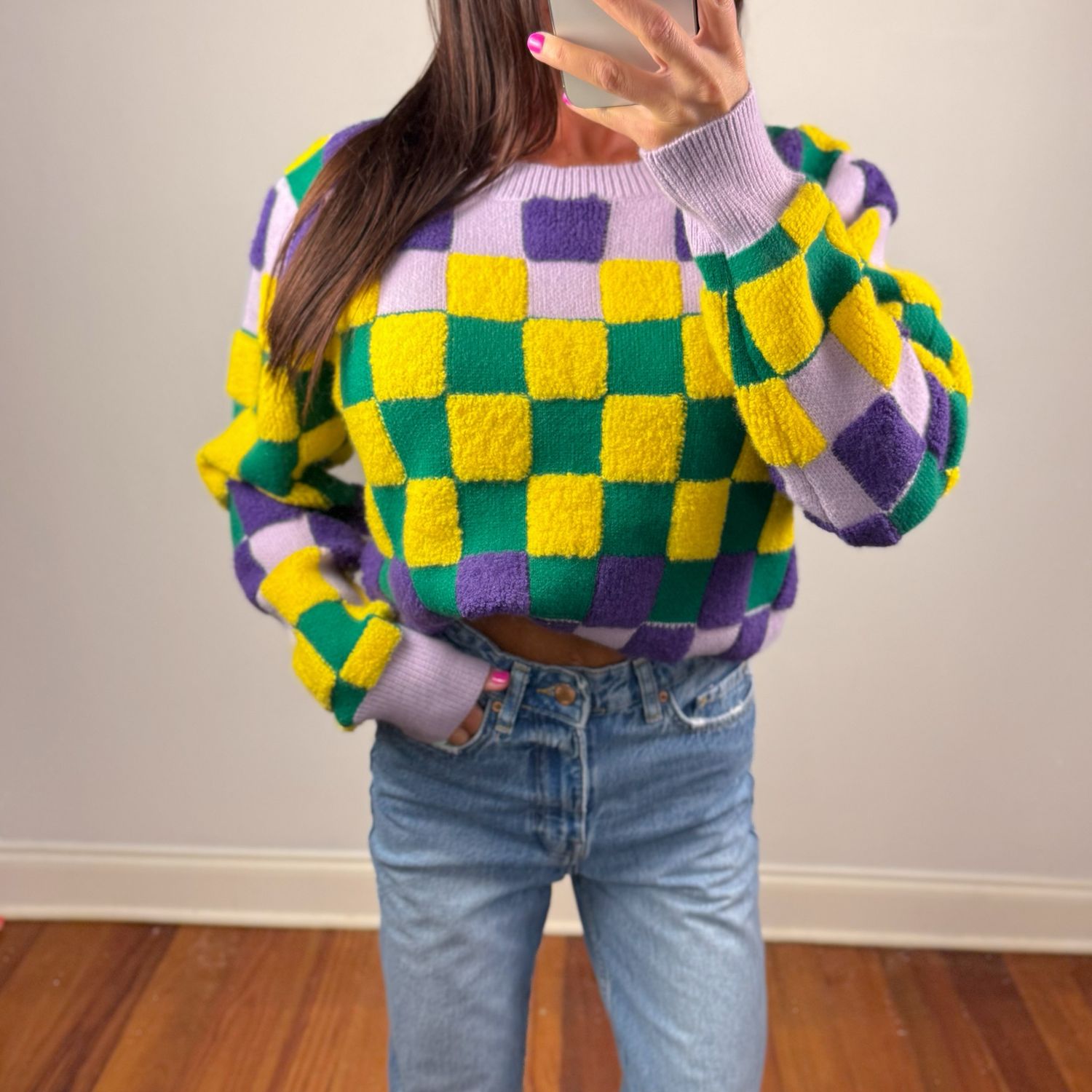 Mardi Gras Checkered Sweater