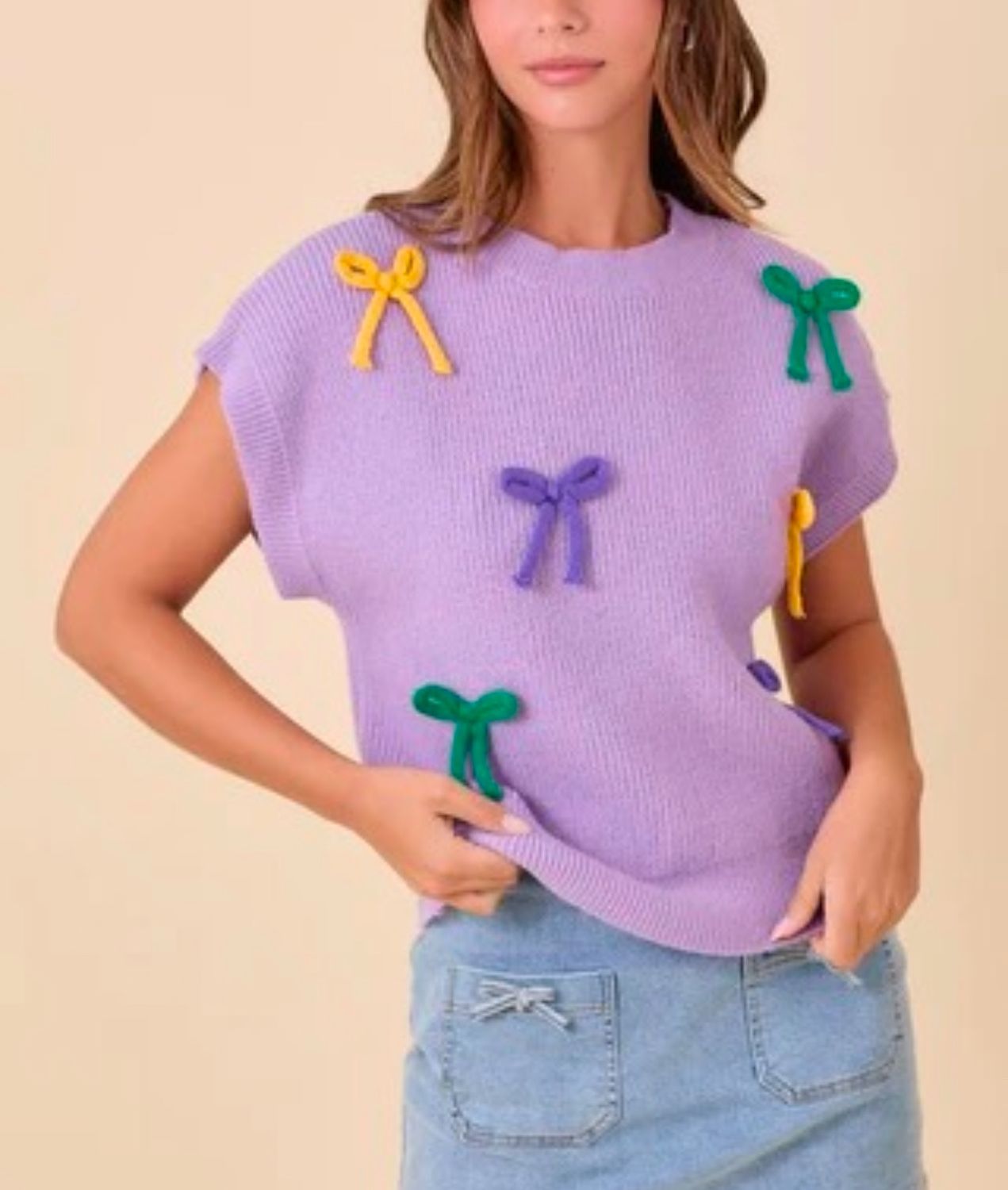 Mardi Gras Bow Sweater Top