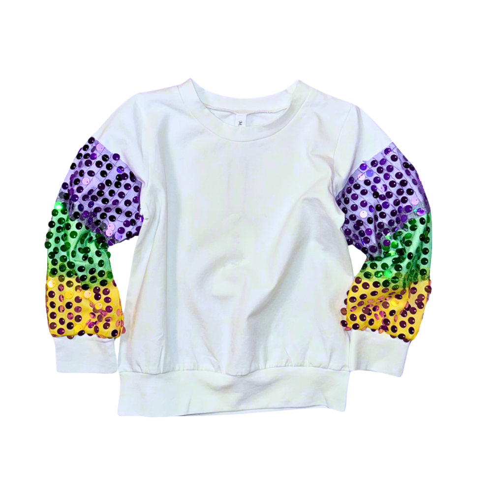 Girls Sequin Sleeve Mardi Gras Top