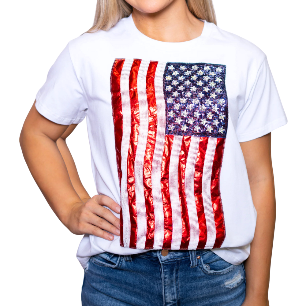 American Flag Sequin Top