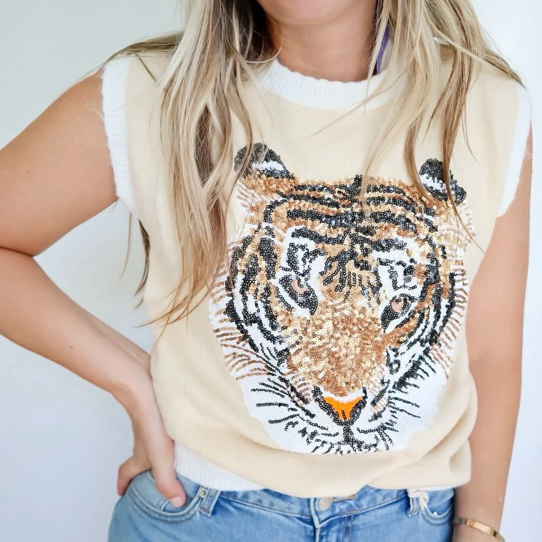 Sequin Tiger Sleeveless Sweater Tank
