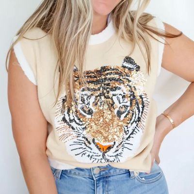 Sequin Tiger Sleeveless Sweater Tank