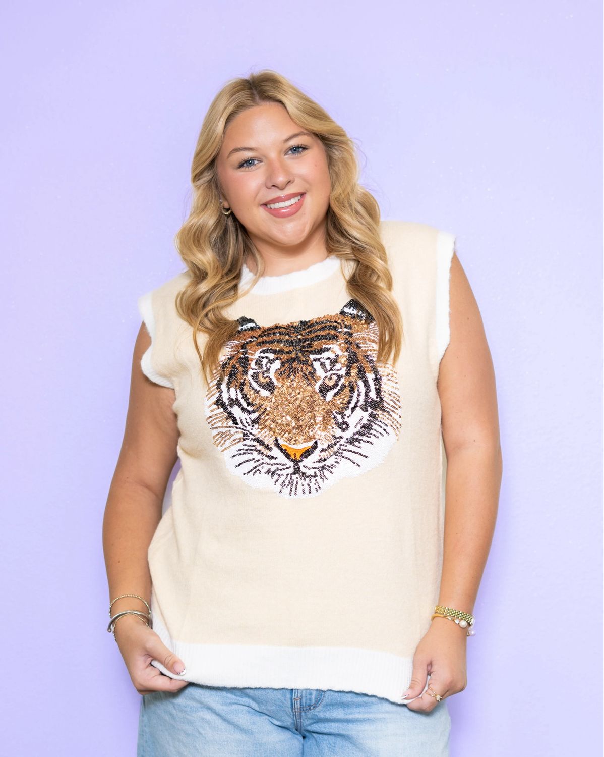 Sequin Tiger Sleeveless Sweater Tank