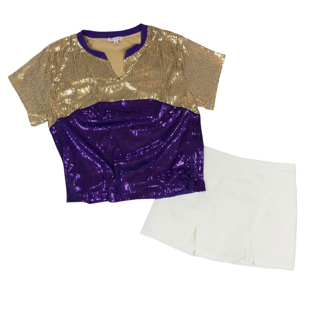 Purple &amp; Gold Sequined Game Day Top