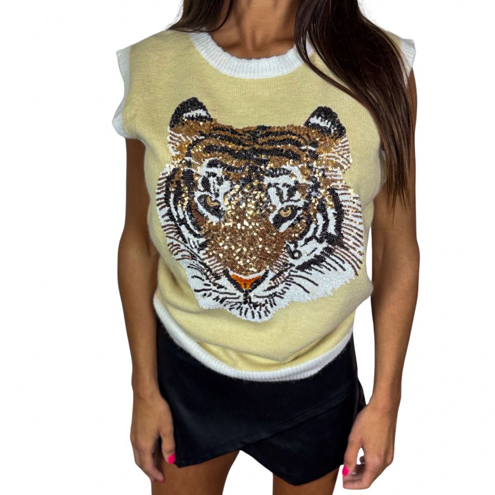 Sequin Tiger Sleeveless Sweater Tank