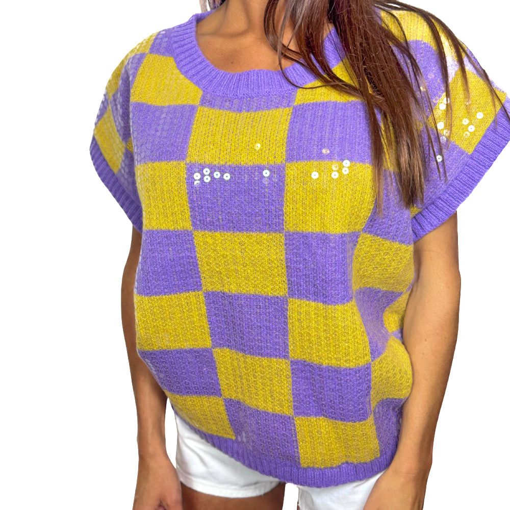Game Day Sequin Checker Top