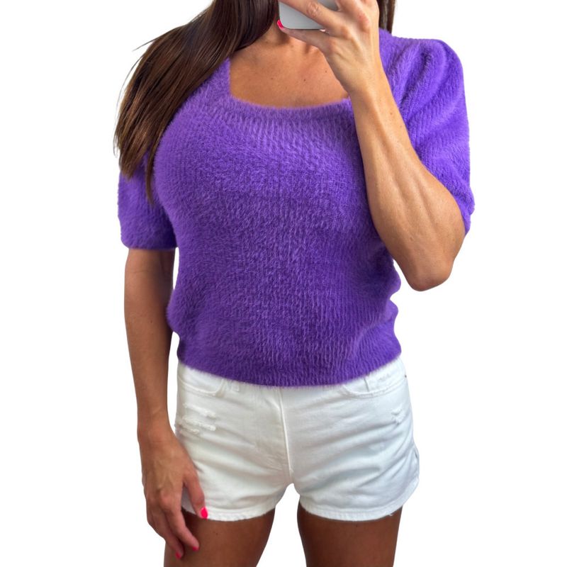 Purple Fuzzy Puff Sleeve Top