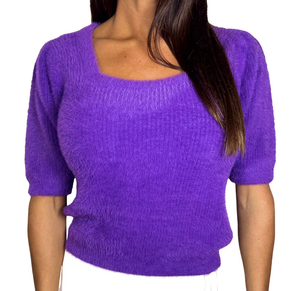 Purple Fuzzy Puff Sleeve Top