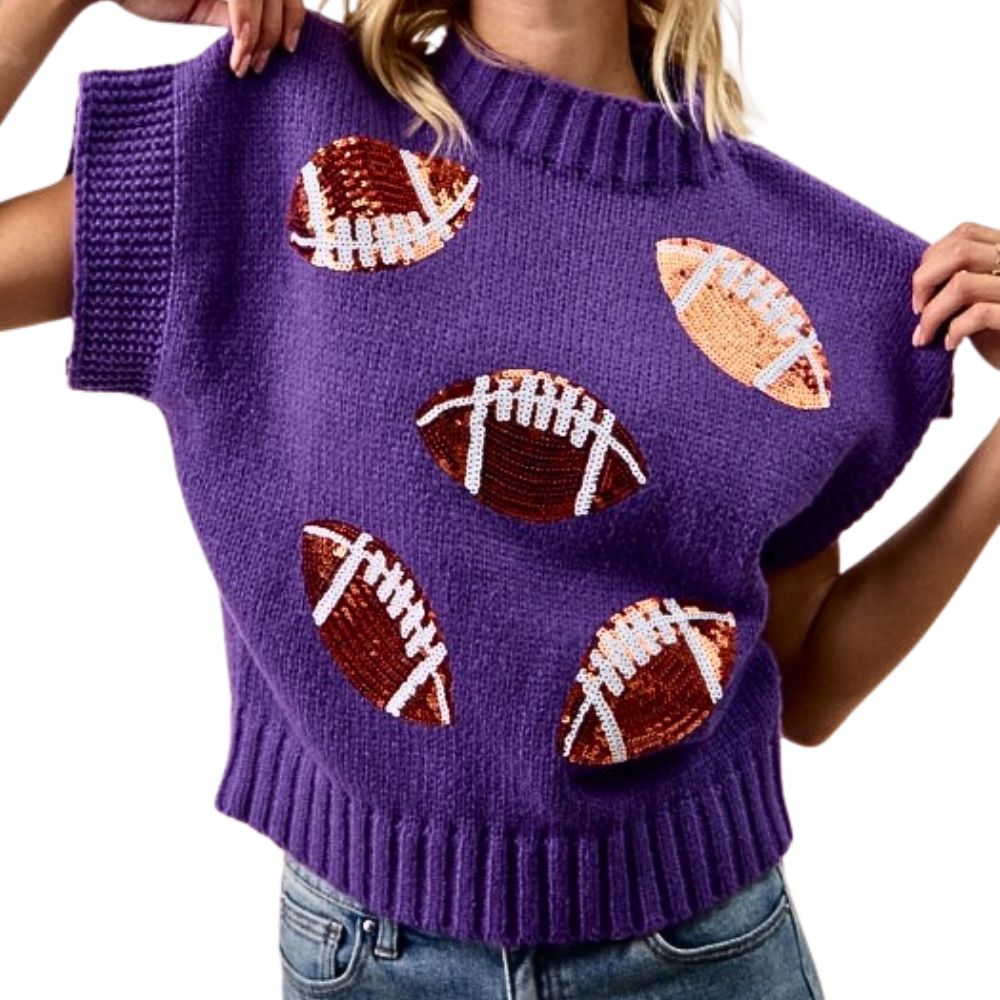 Mock Neck Sequin Football Sweater Top